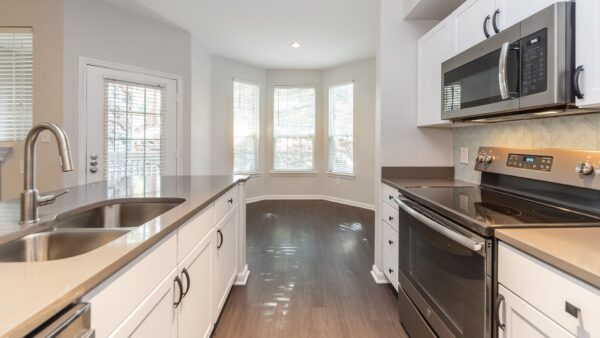 Apartment kitchen and dining area.