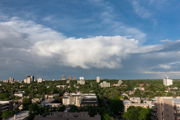 View from 1000 Grant of large clouds over Denver.