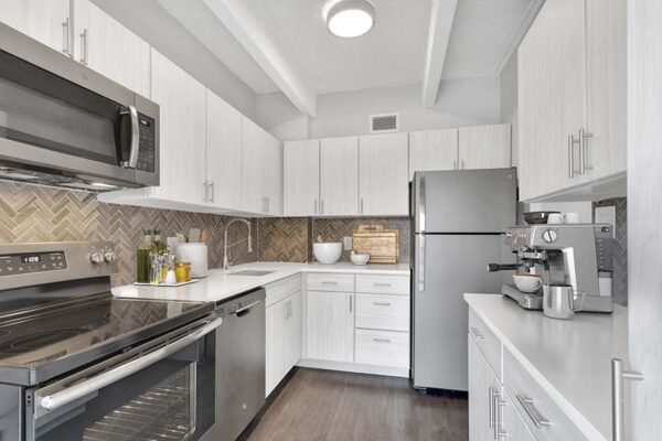 Bright, airy, modern post-renovation kitchen at the Scot.
