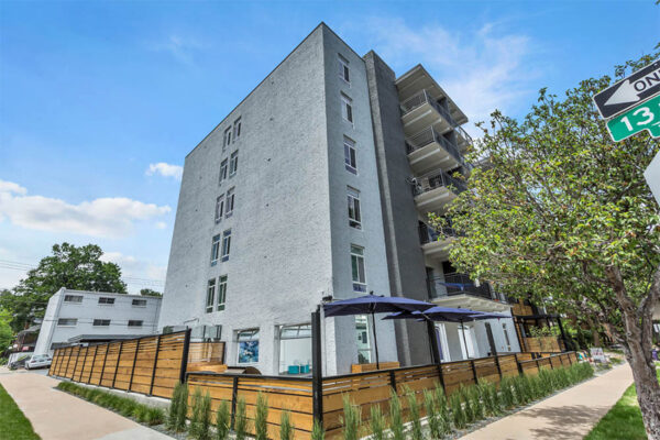 1311 Cook apartments with large balconies and outdoor patio space.