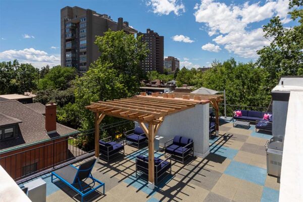 Outdoor seating area with a view.