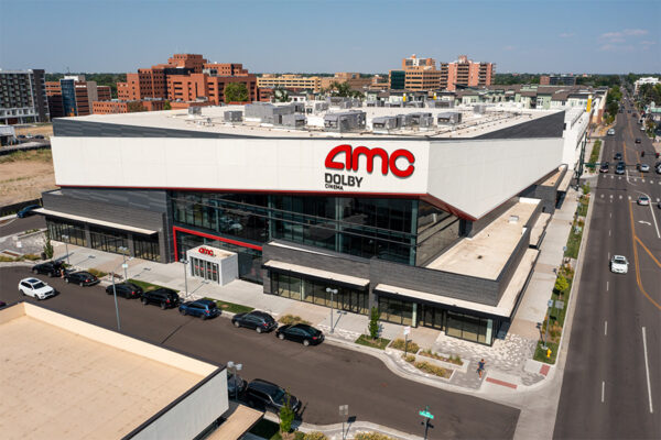 Aerial view of AMC theaters nearby.