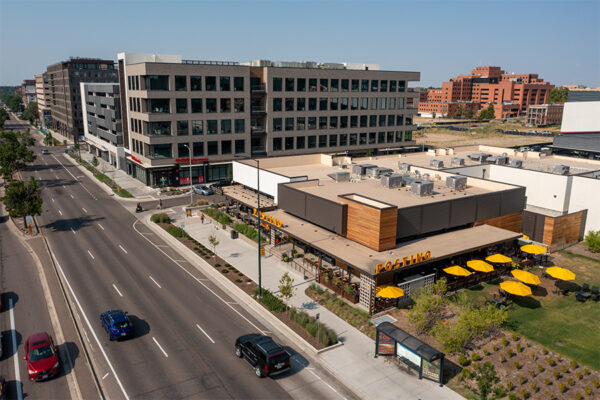 Aerial view of Postino restaurant nearby.