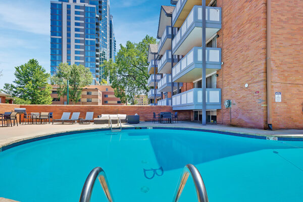 Outdoor pool with views.