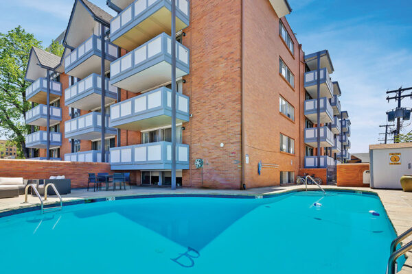 Outdoor pool with views.