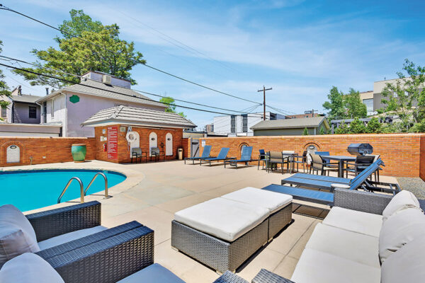 Outdoor pool with views.