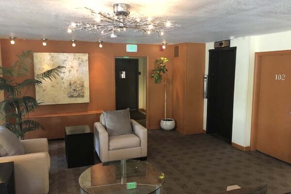 Pre-renovation lounge at 1280 Lafayette.