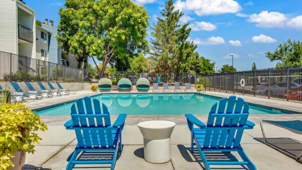 Hadley outdoor pool with lounge seating.