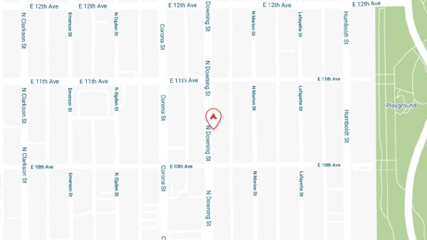 Static map showing the location of 1044 Downing apartments in Denver, CO