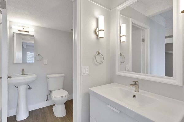Bright, clean post-renovation bathroom at 1280 Lafayette.