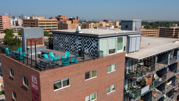 brick building with rooftop lounge