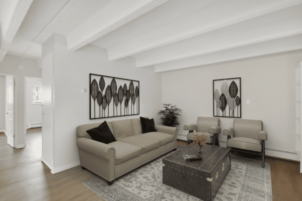 living rom with large couch and coffee table