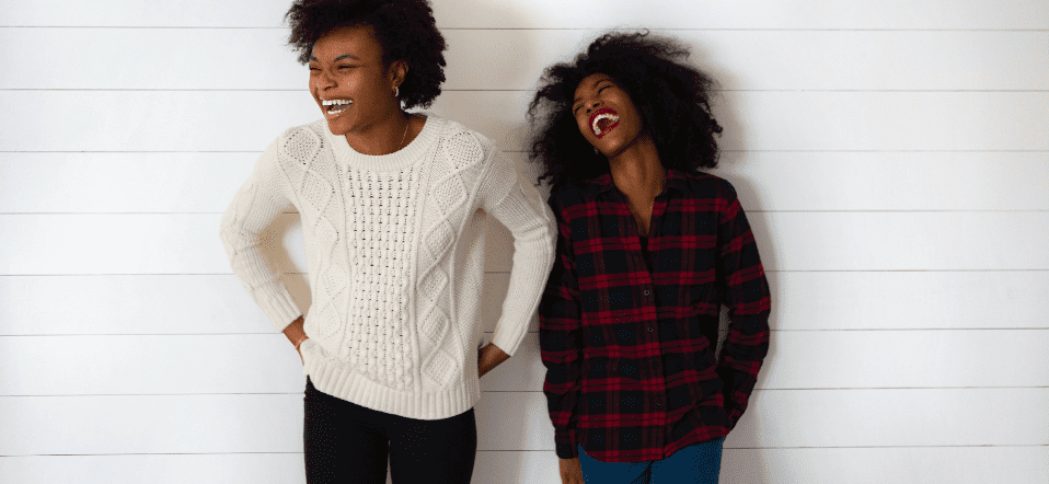 two friends laughing