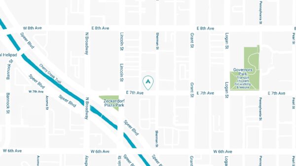 Map showing location of 7 S Denver Haus on 7th street in Denver.