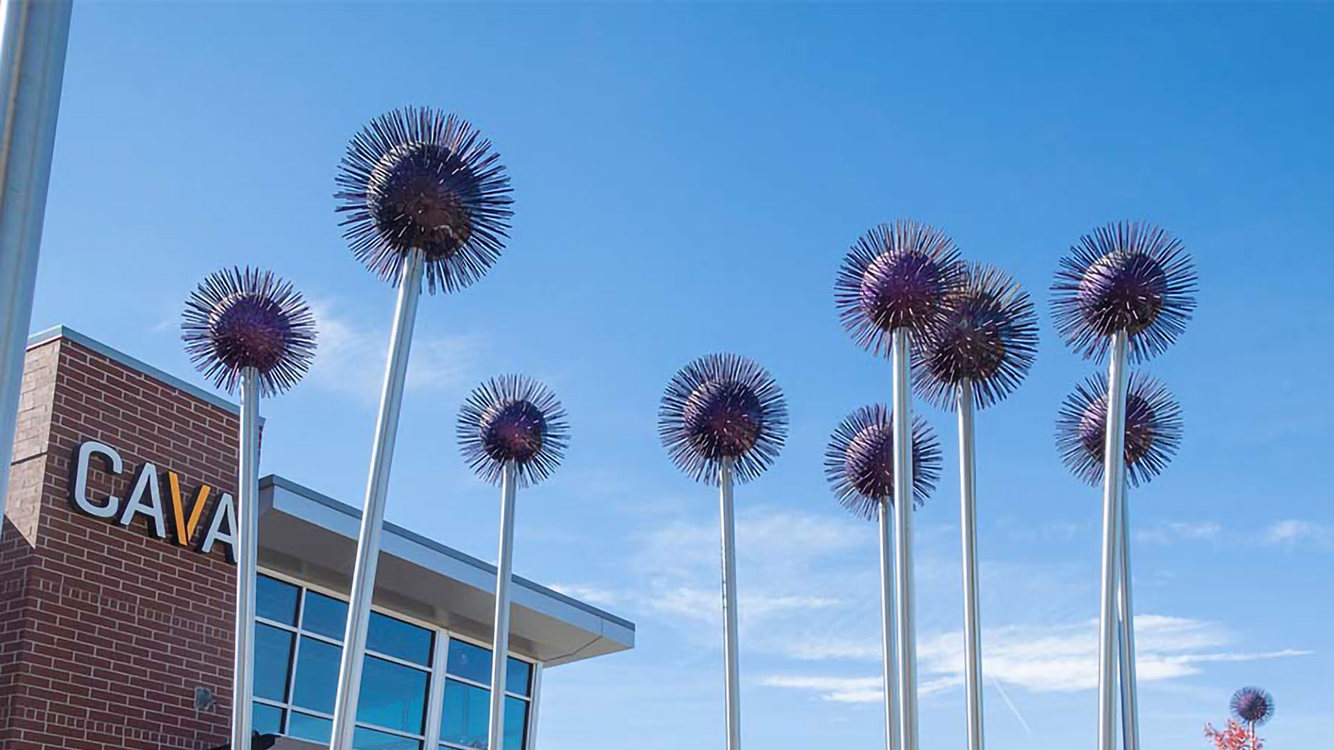 Outdoor seating area and shopping area.