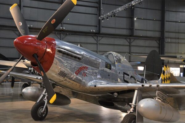 Airplane exhibit in air and space museum.