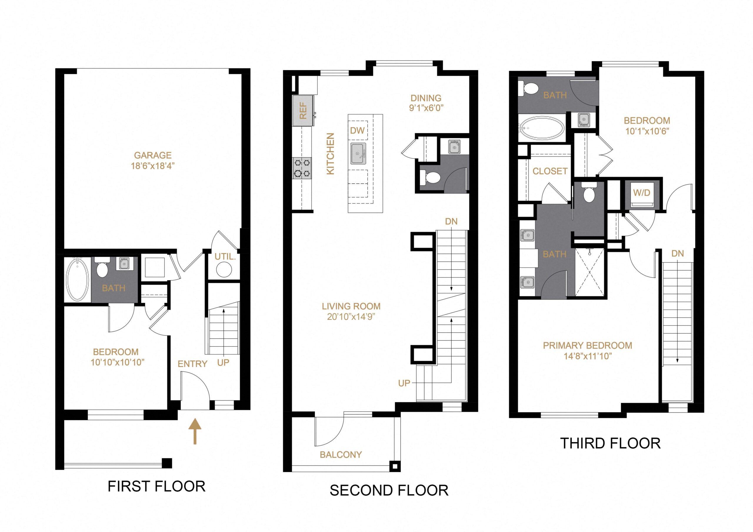 Rendering of the The Starlet floor plan with 3 bedroom[s] and 3.5 bathroom[s] at Allyson Townhomes