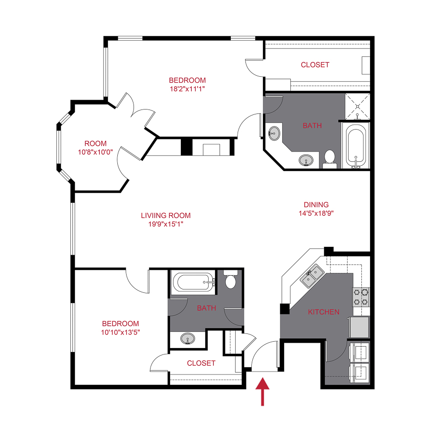 Rendering of the Village Green Extended + Study floor plan with 2 bedroom[s] and 2 bathroom[s] at Timber Creek