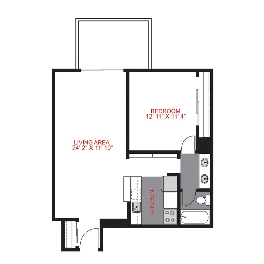 Rendering of the Plan A2 - One Bedroom floor plan with 1 bedroom[s] and 1 bathroom[s] at 515 Clarkson