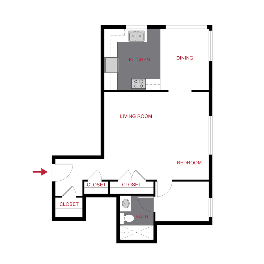 Rendering of the Plan S3 - Studio floor plan with a Studio bedroom and 1 bathroom[s] at 970 Penn