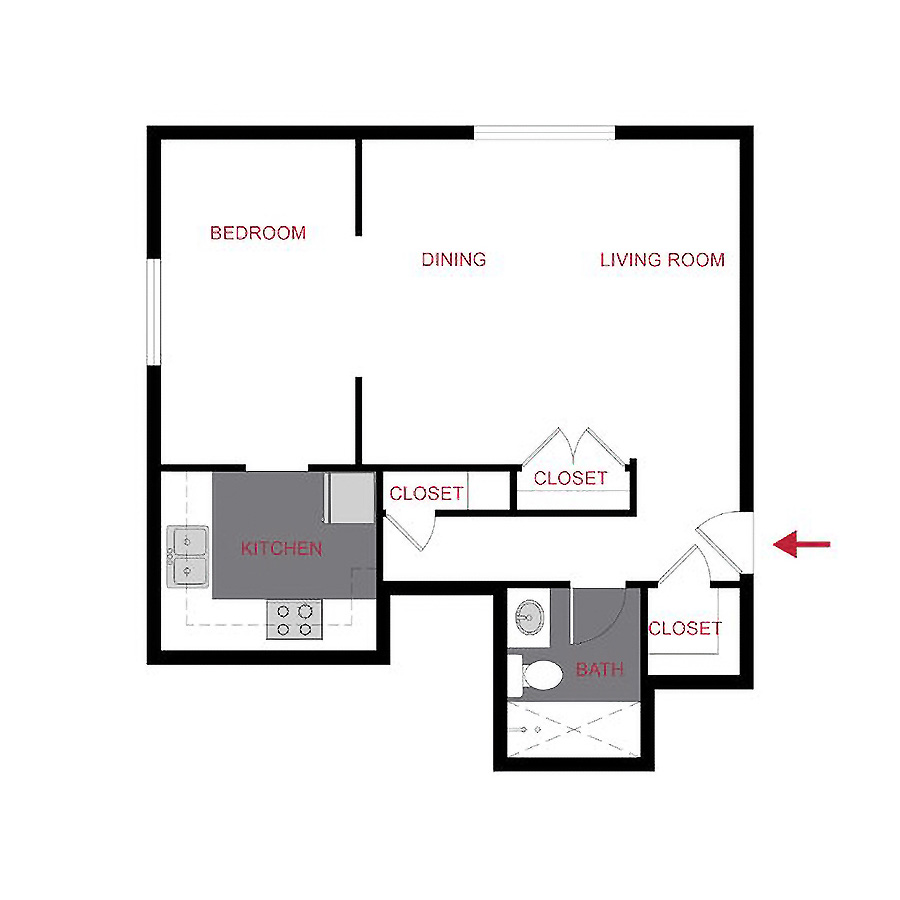 Rendering of the Plan S2 - Studio floor plan with a Studio bedroom and 1 bathroom[s] at 970 Penn