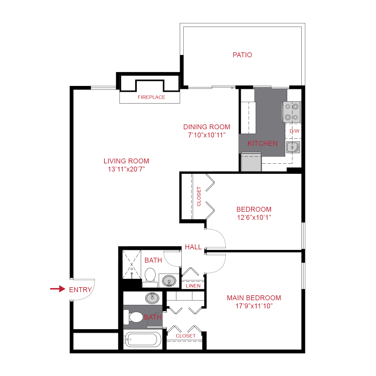 Rendering of the b1 floor plan with 2 bedroom[s] and 2 bathroom[s] at The Scot